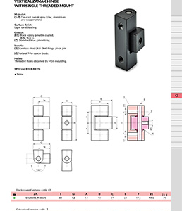 VERTICAL ZAMAK HINGE WITH SINGLE THREADED MOUNT