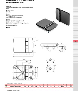 ASYMMETRICAL FLAT ZAMAK HINGE WITH THREADED STUD