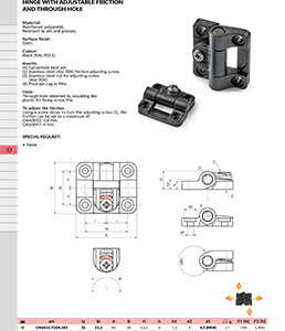 HINGE WITH ADJUSTABLE FRICTION AND THROUGH HOLE