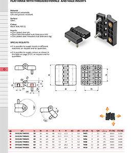 FLAT HINGE WITH THREADED FEMALE AND MALE INSERTS